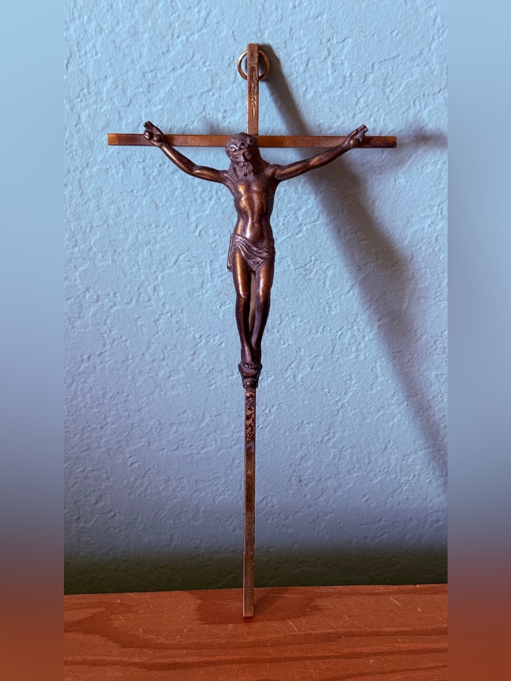 Vintage Brass Crucifix Jesus Cross Wall Hanging 10” x 5”